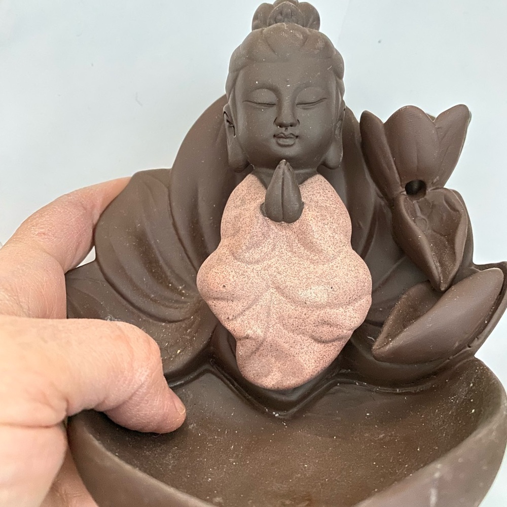 Brown and Pink Lotus Meditation CONE INCENSE BURNER HOLDER ZEN 🧘‍♀️🧘‍♀️🧘‍♀️